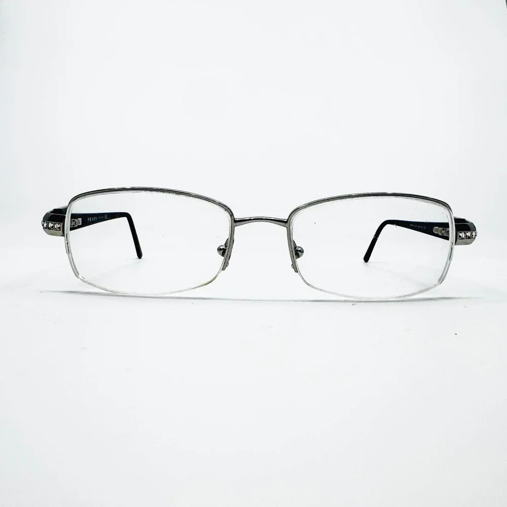 Prada Eyeglasses Womens Silver Black Crystal VPR 67F 50-17-135